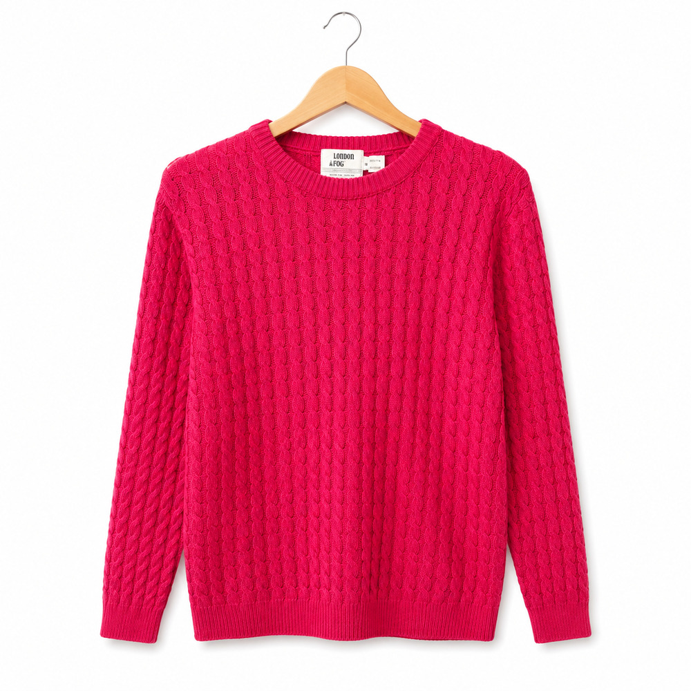 Vintage London Fog Cable Knit Sweater Womens Size Small Pink Crew Neck Fisherman